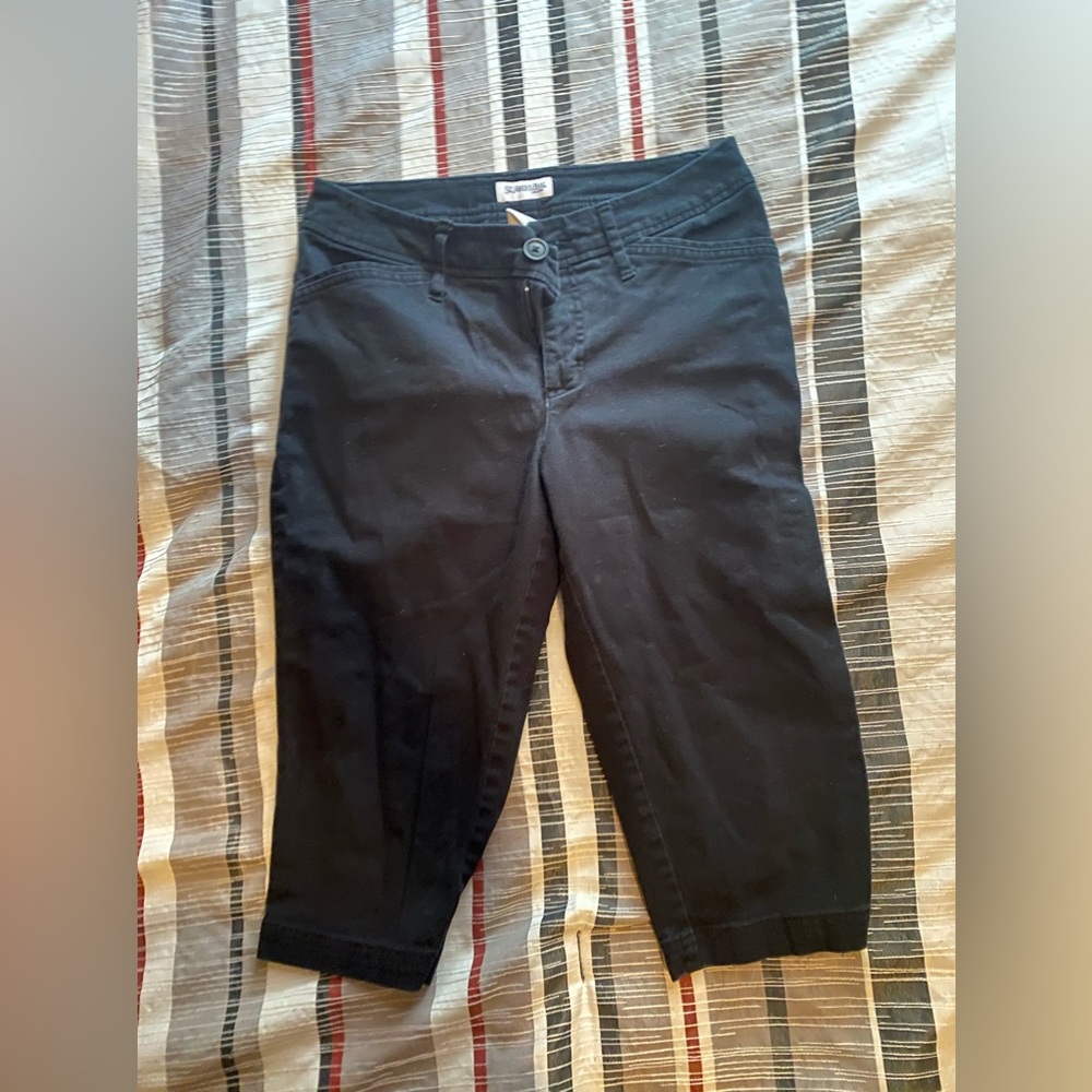 Knee length black jean shorts women size 6 petite